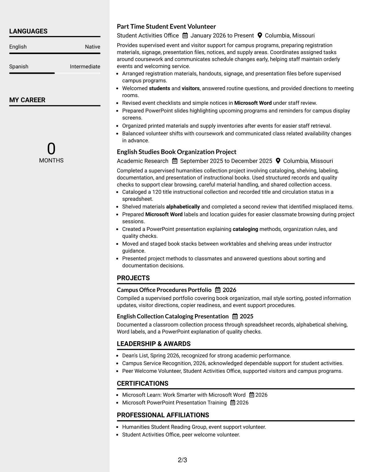 Resume Example Page 2