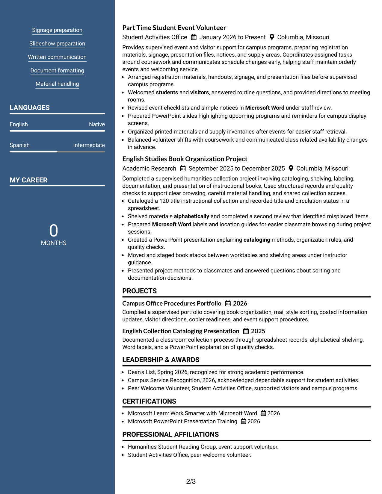 Resume Example Page 2