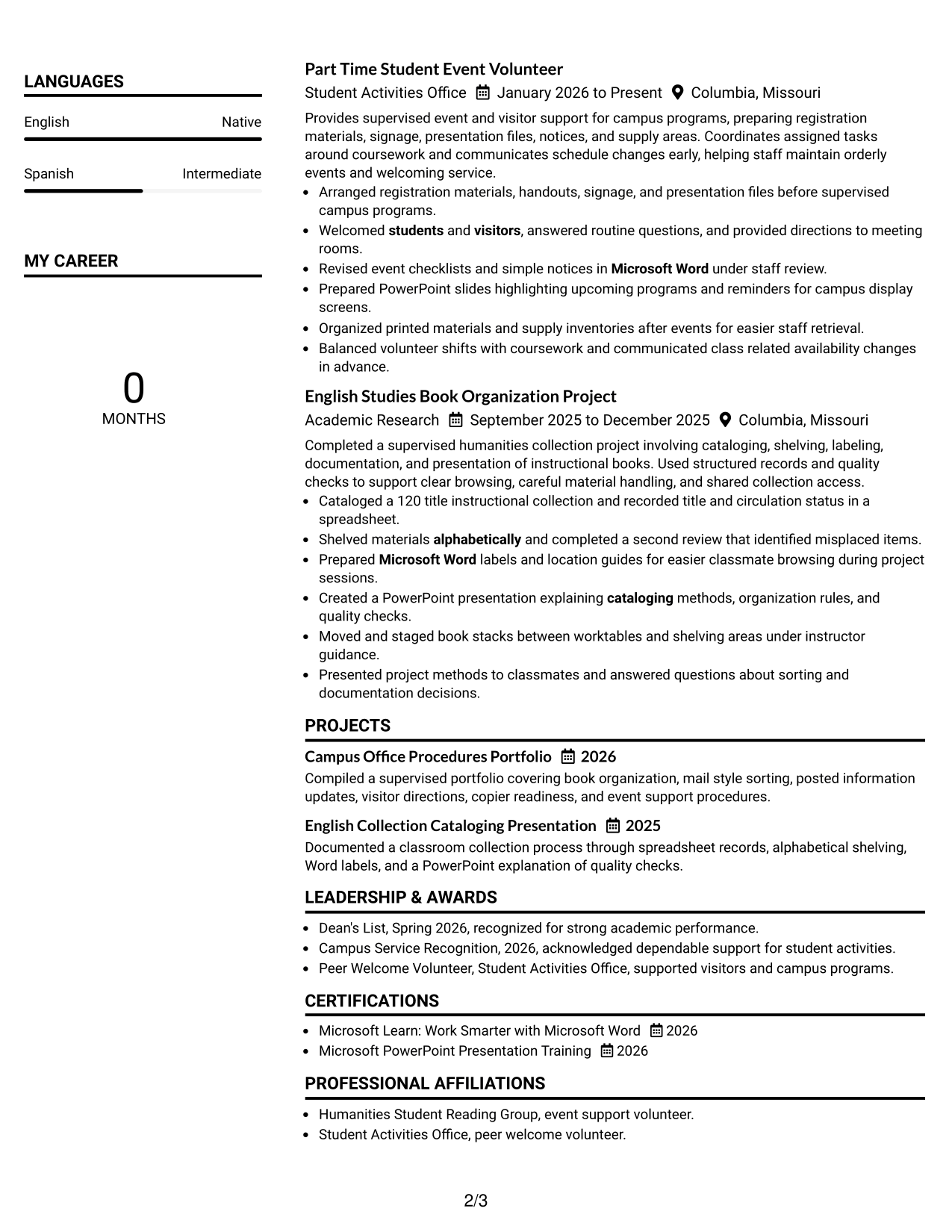 Resume Example Page 2