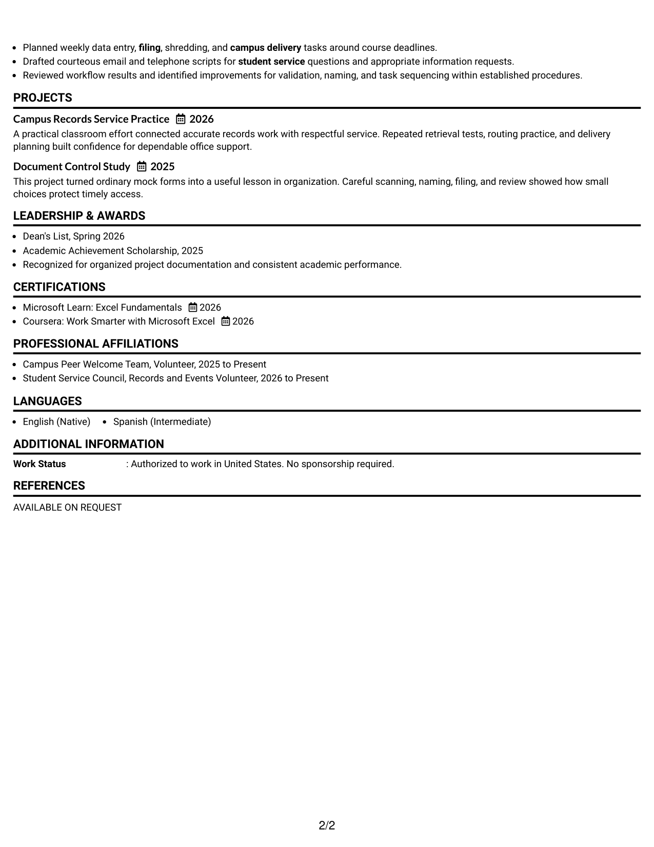 Resume Example Page 2