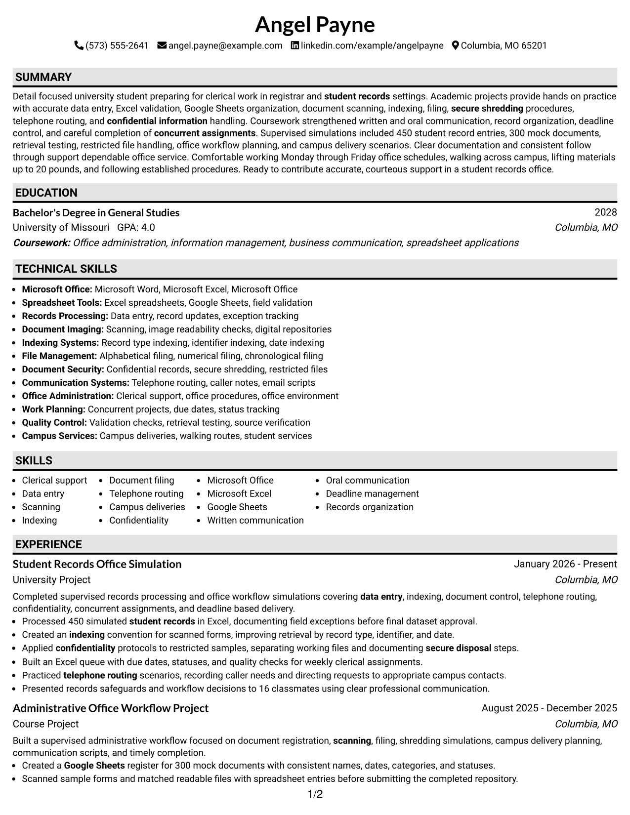 Resume Example Page 1
