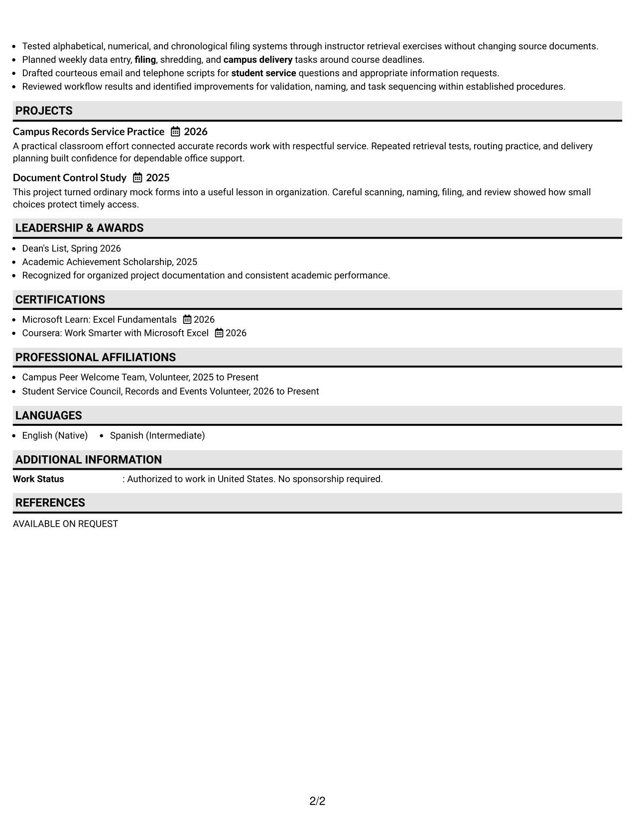 Resume Example Page 2