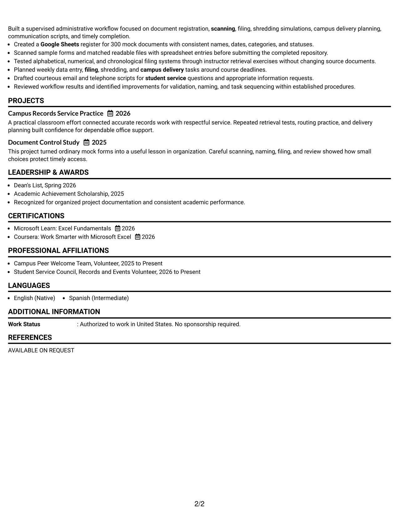 Resume Example Page 2