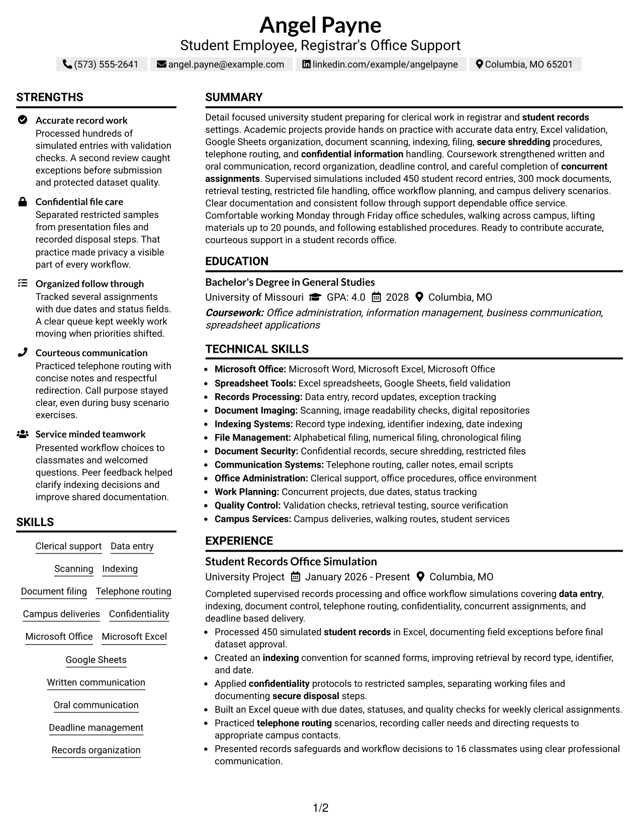 Resume Example Page 1
