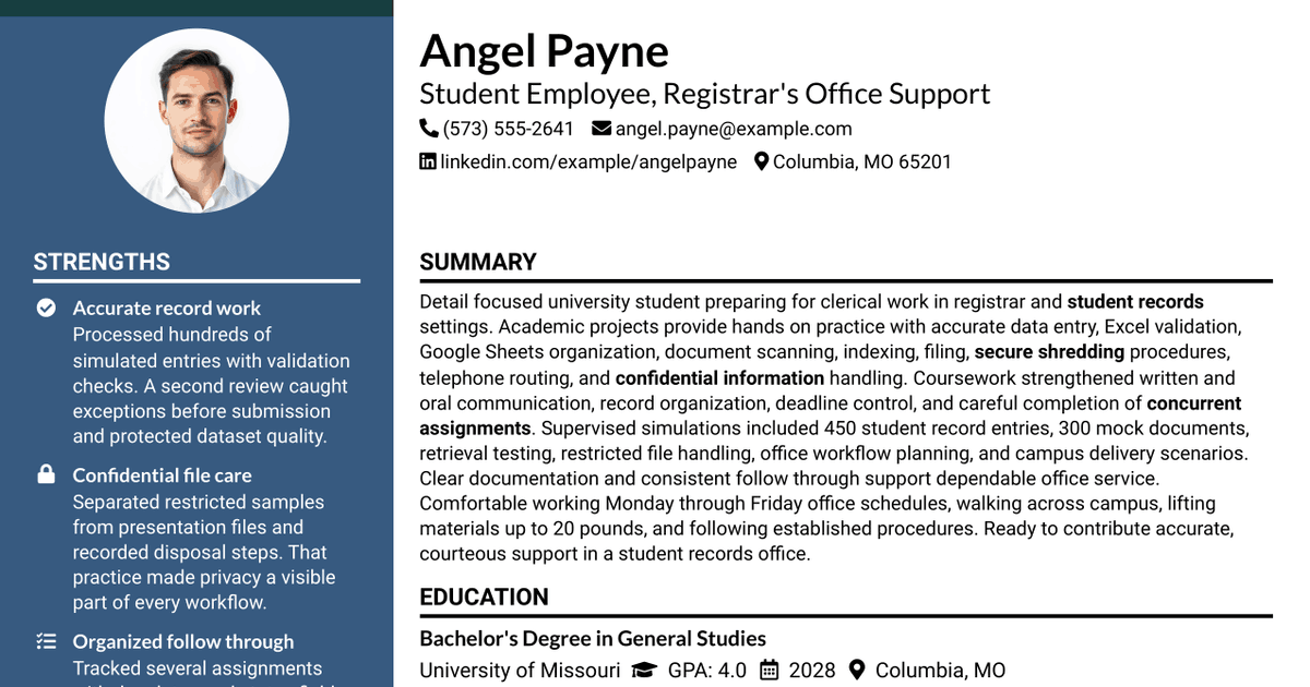 7 Student Employee - Registrar's Office Resume Templates with Example
