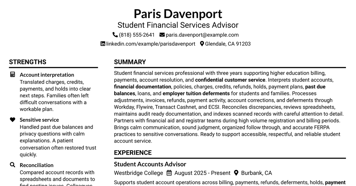 7 Student Financial Services Advisor Resume Templates with Example