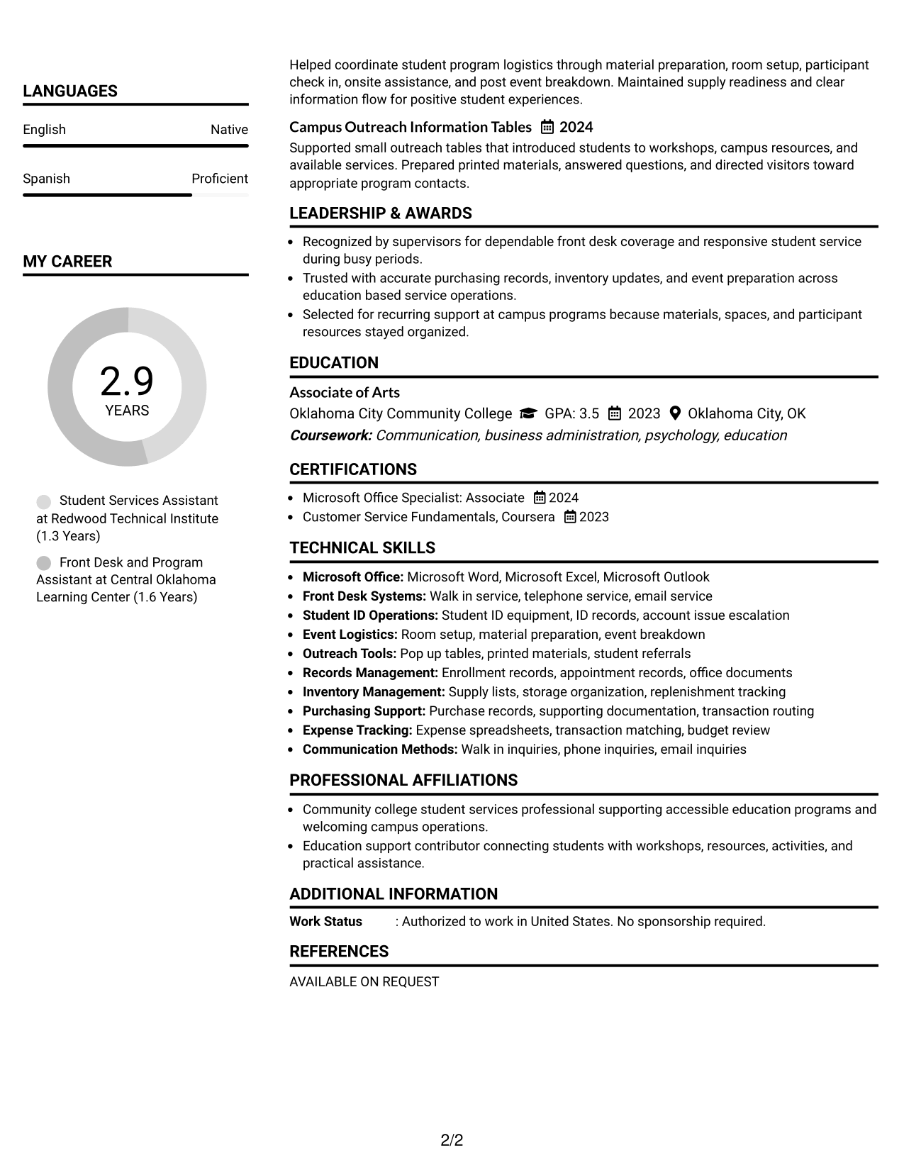 Resume Example Page 2