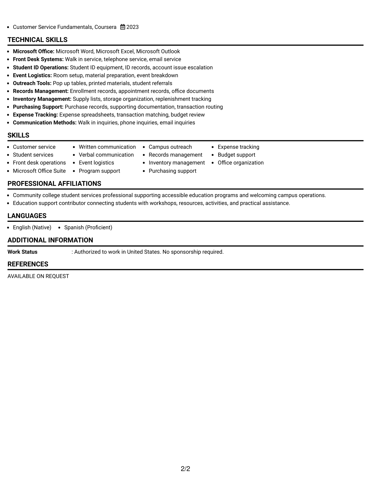 Resume Example Page 2