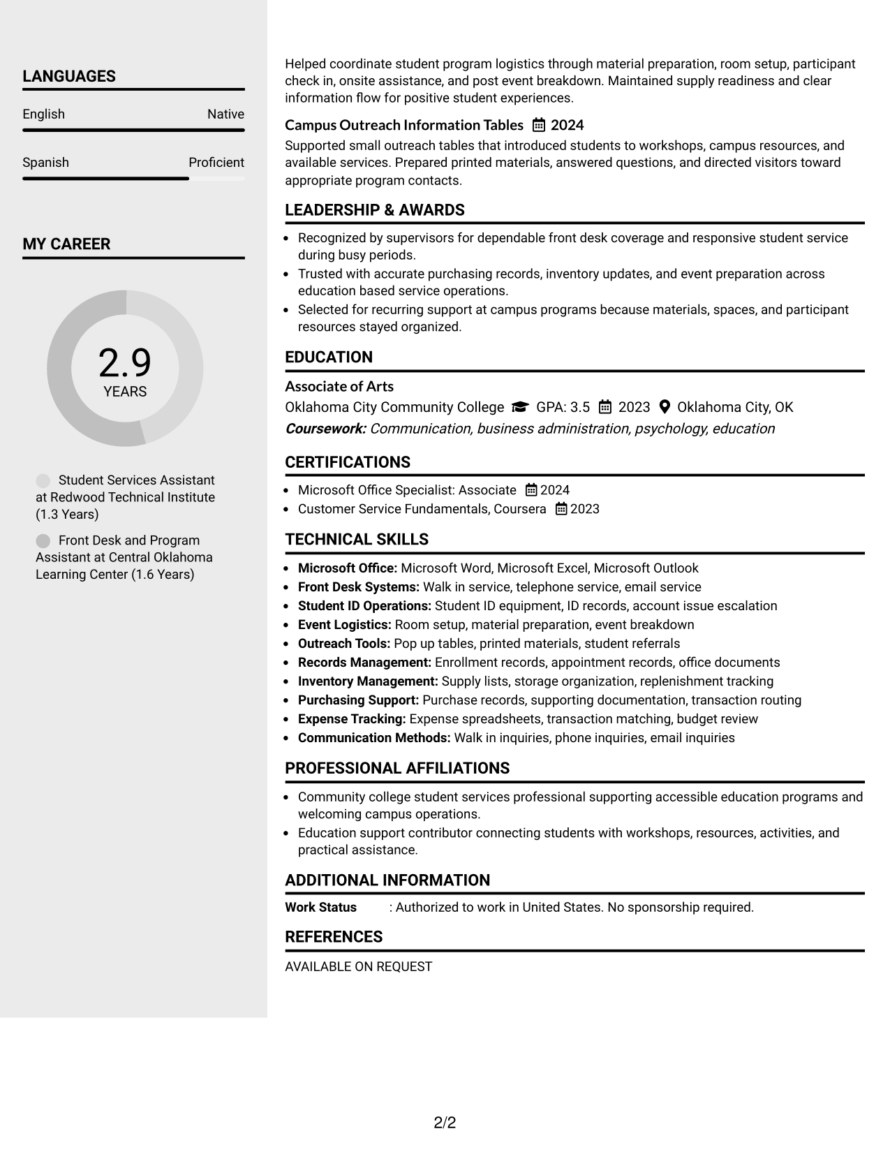 Resume Example Page 2