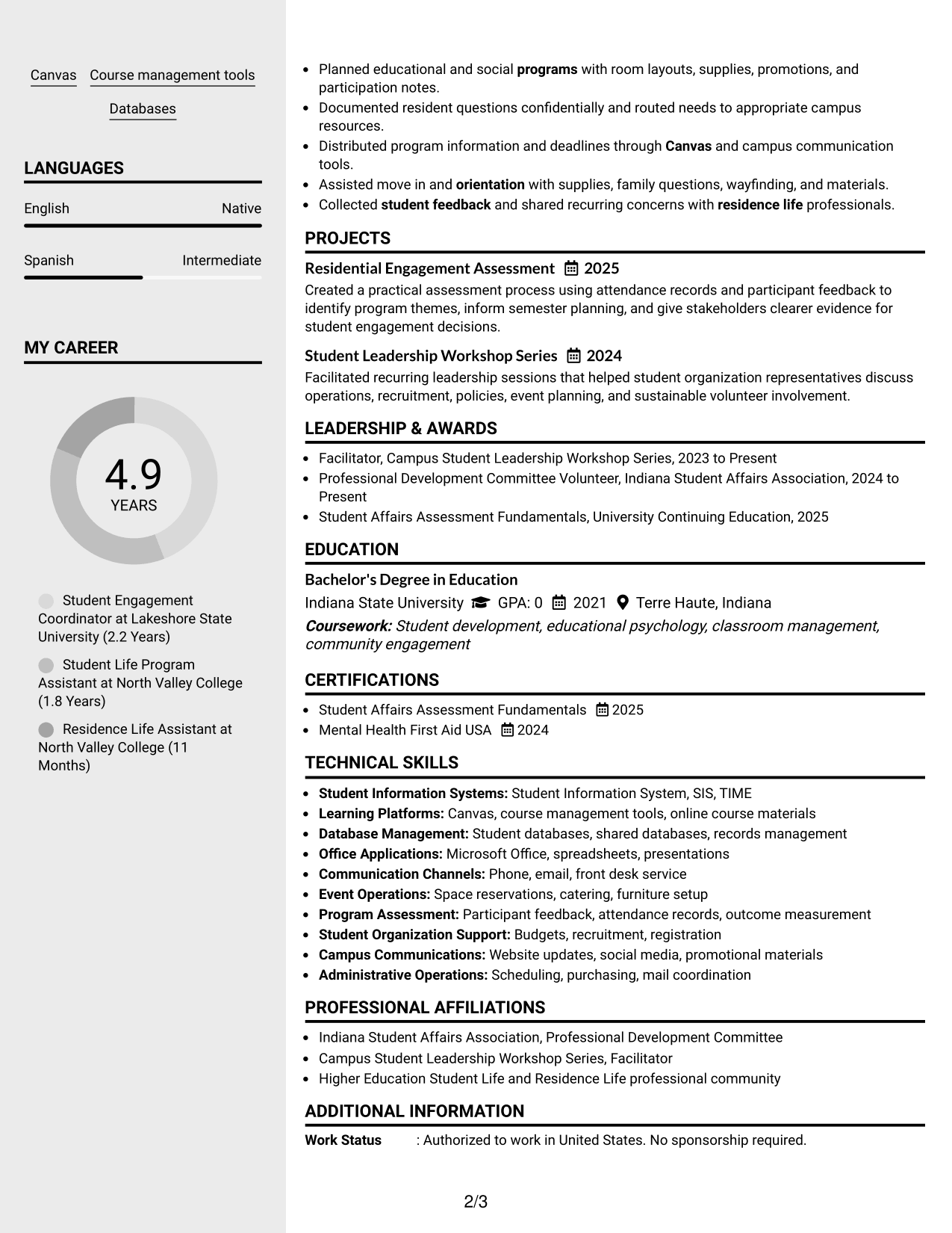 Resume Example Page 2