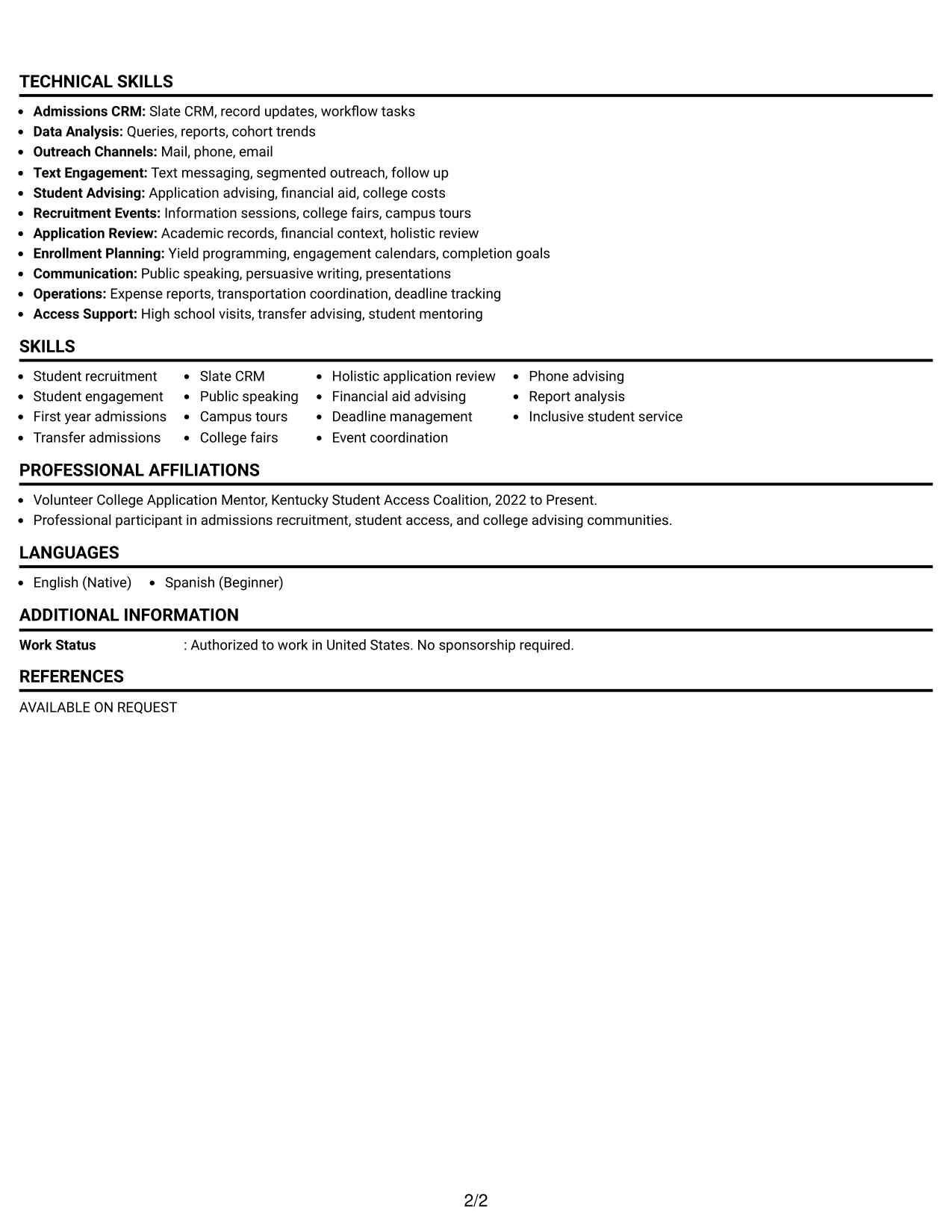 Resume Example Page 2