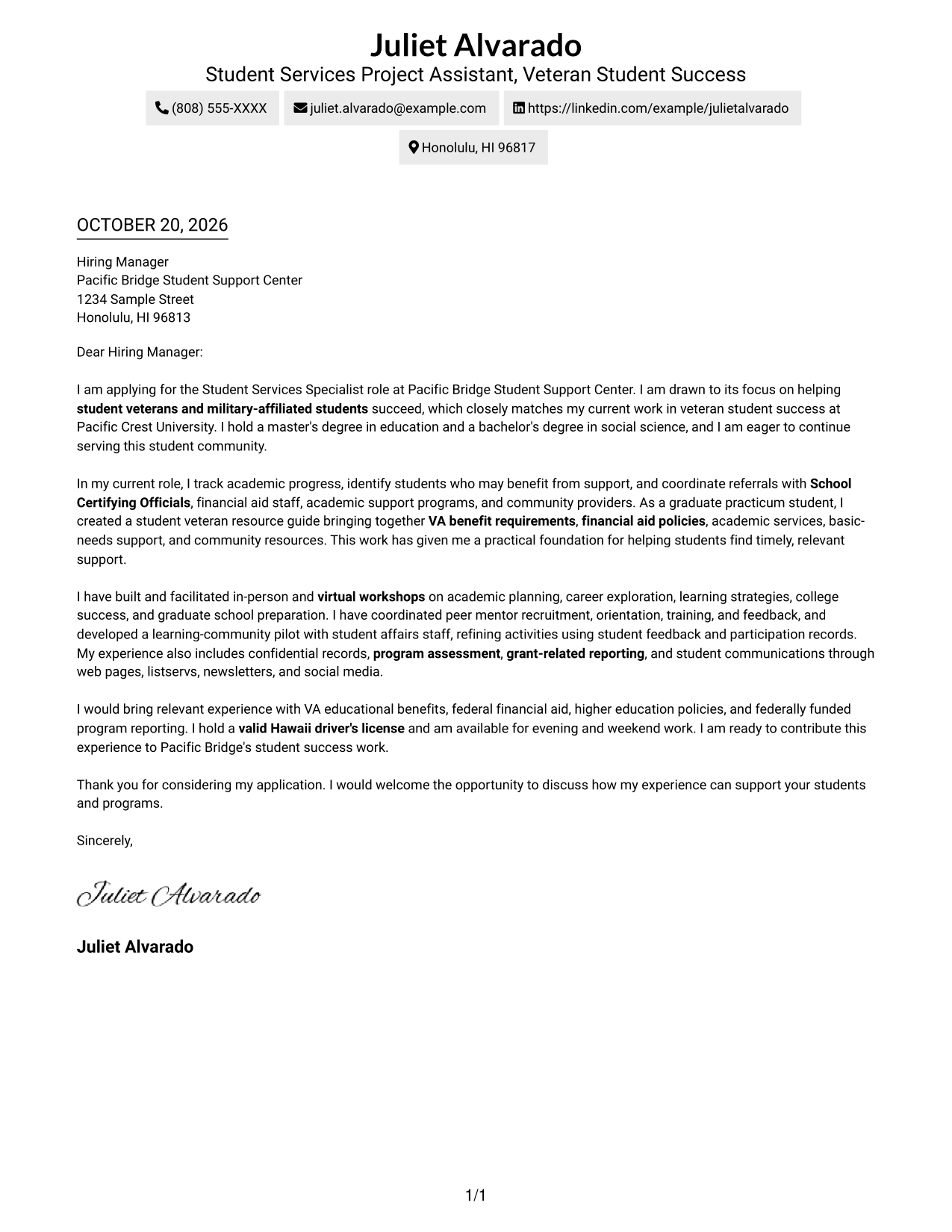 Cover letter example — page 1