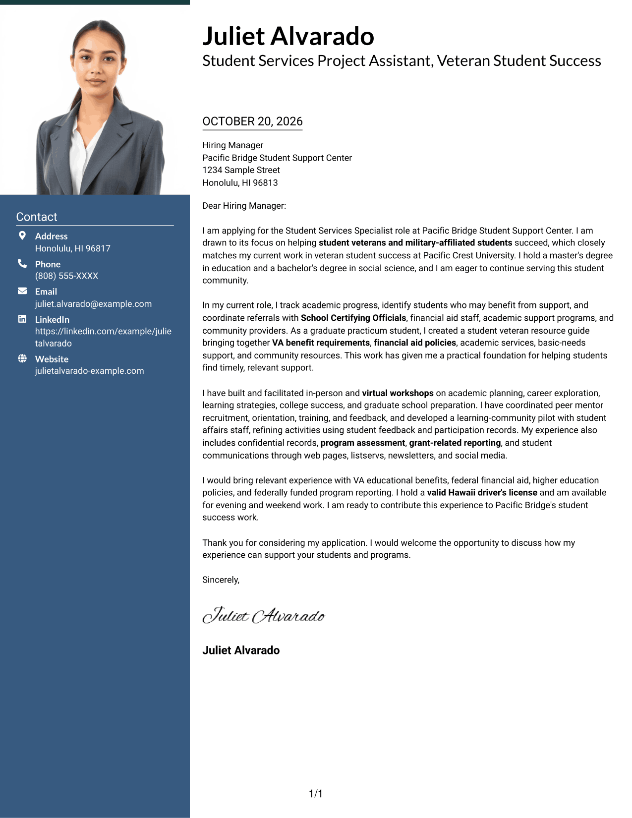 Cover letter example — page 1
