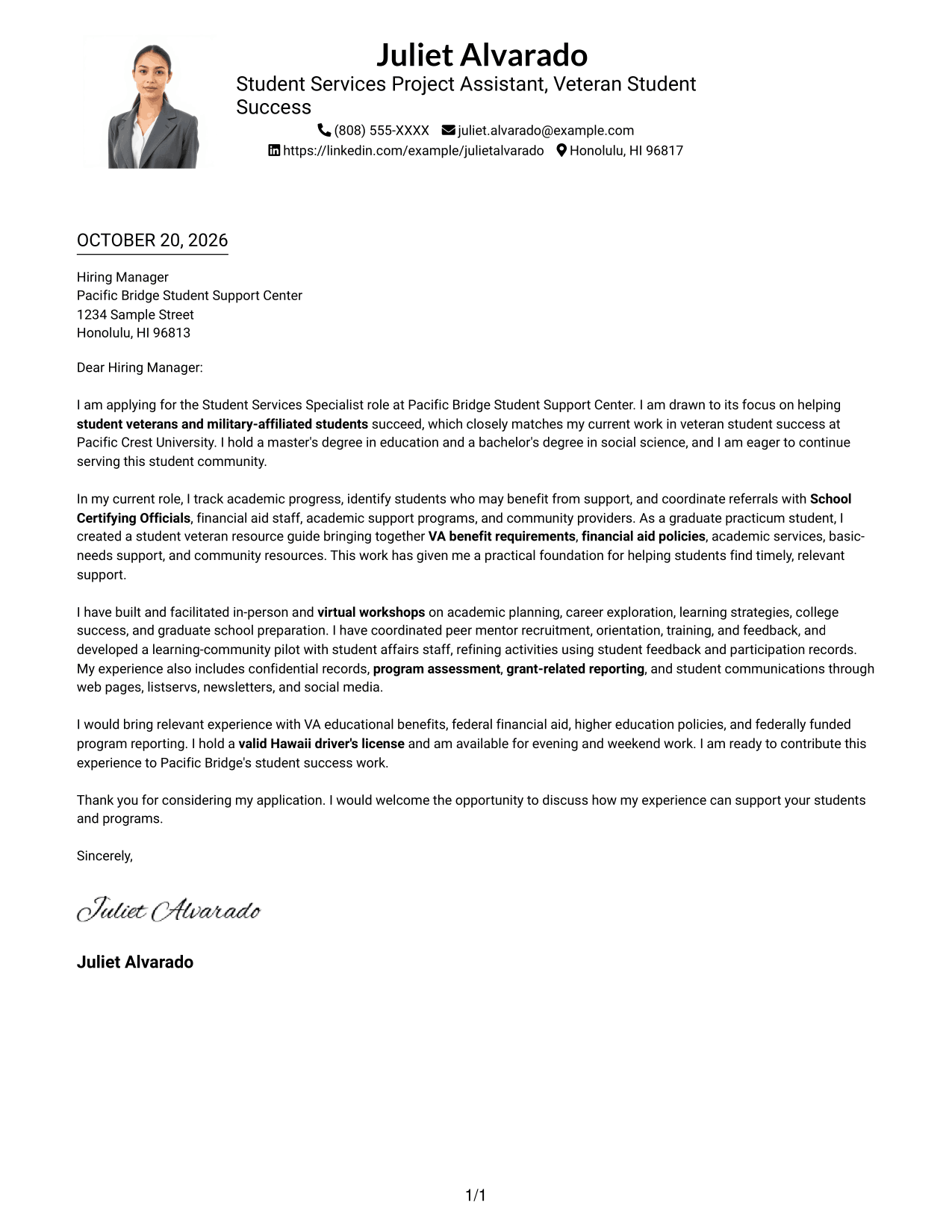 Cover letter example — page 1