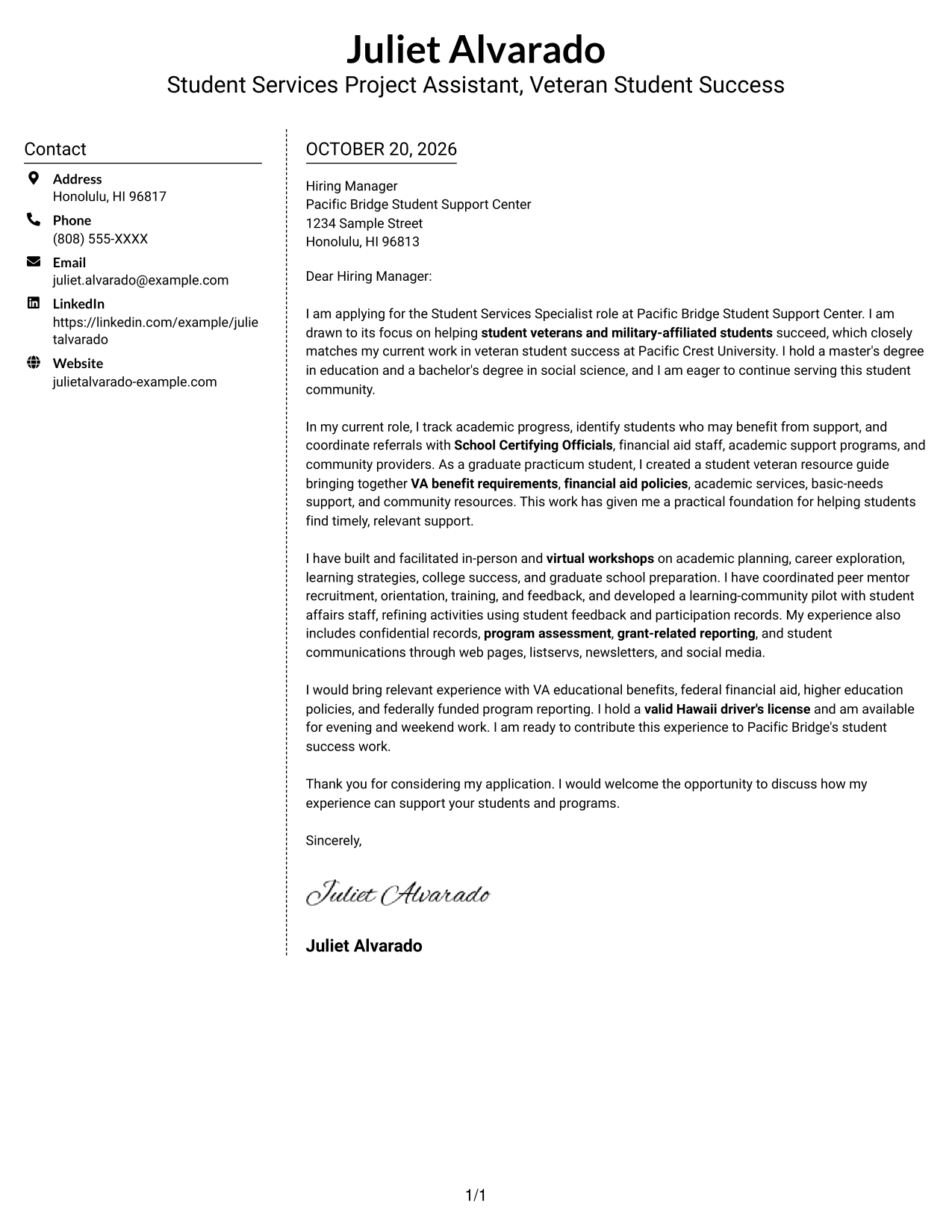 Cover letter example — page 1