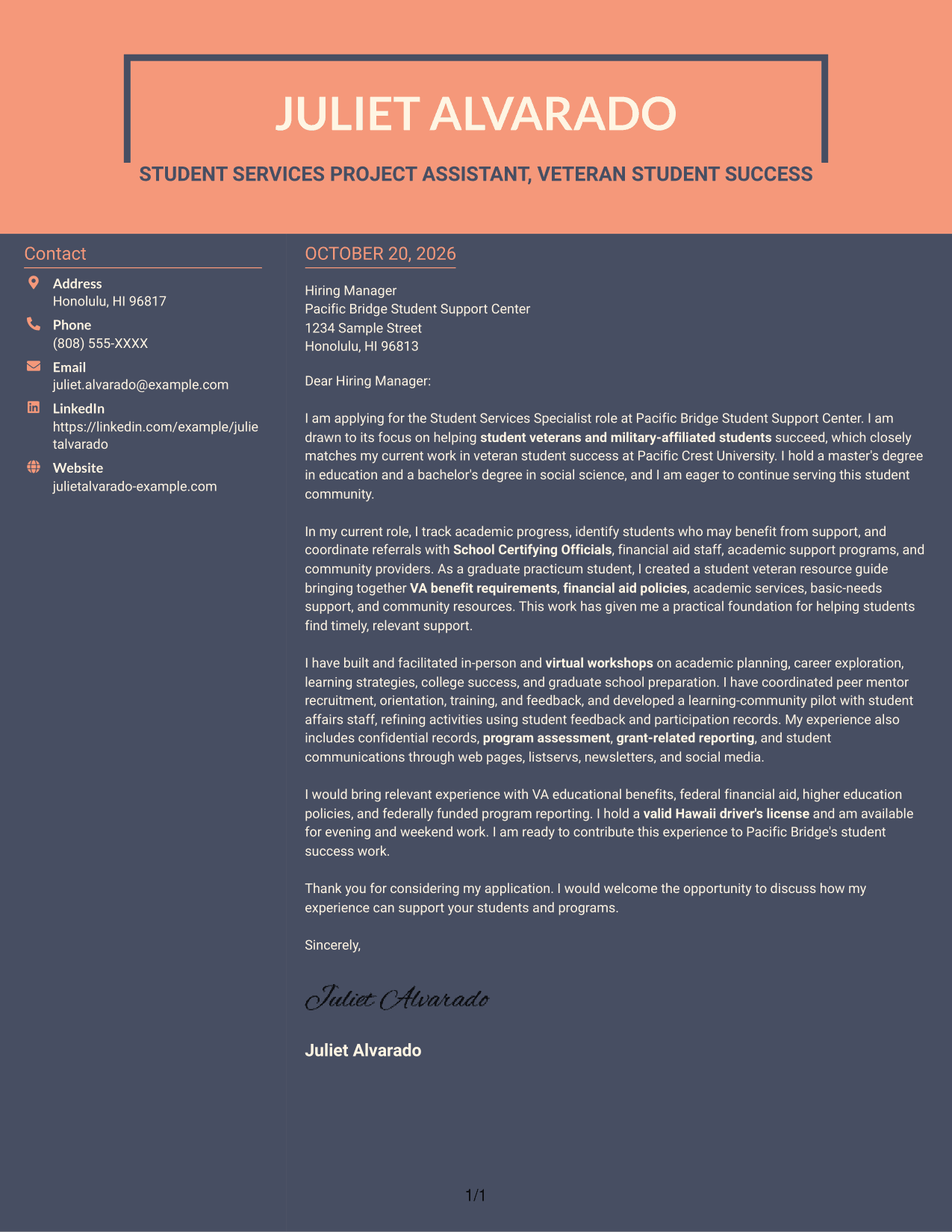 Cover letter example — page 1