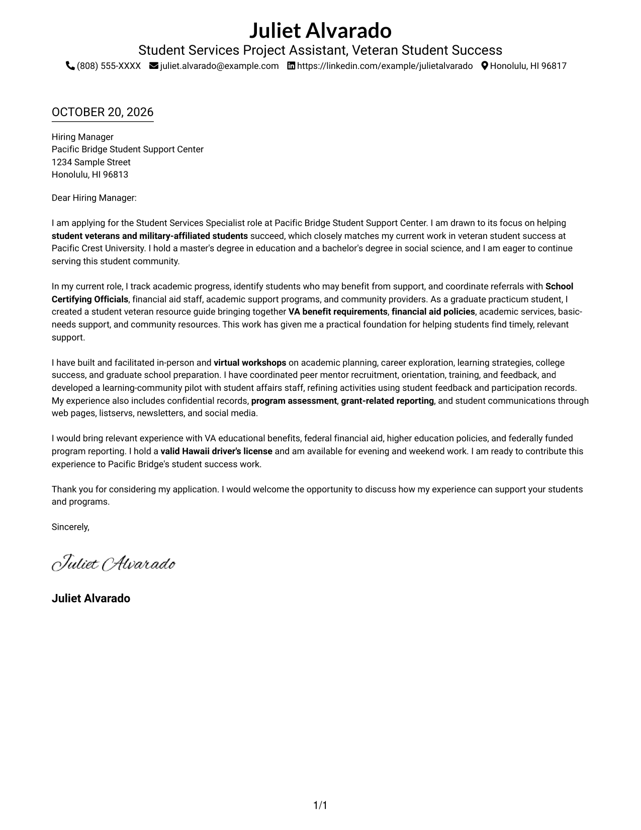 Cover letter example — page 1