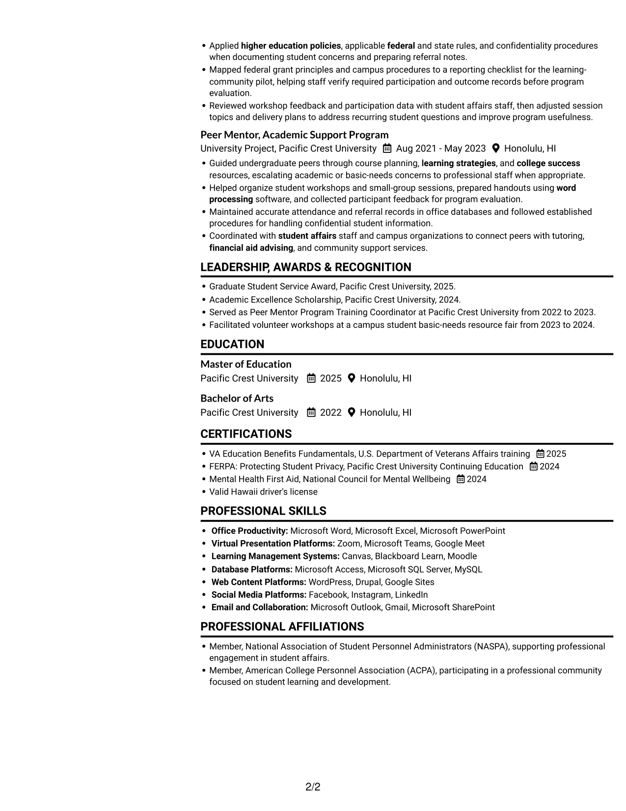 Resume example — page 2