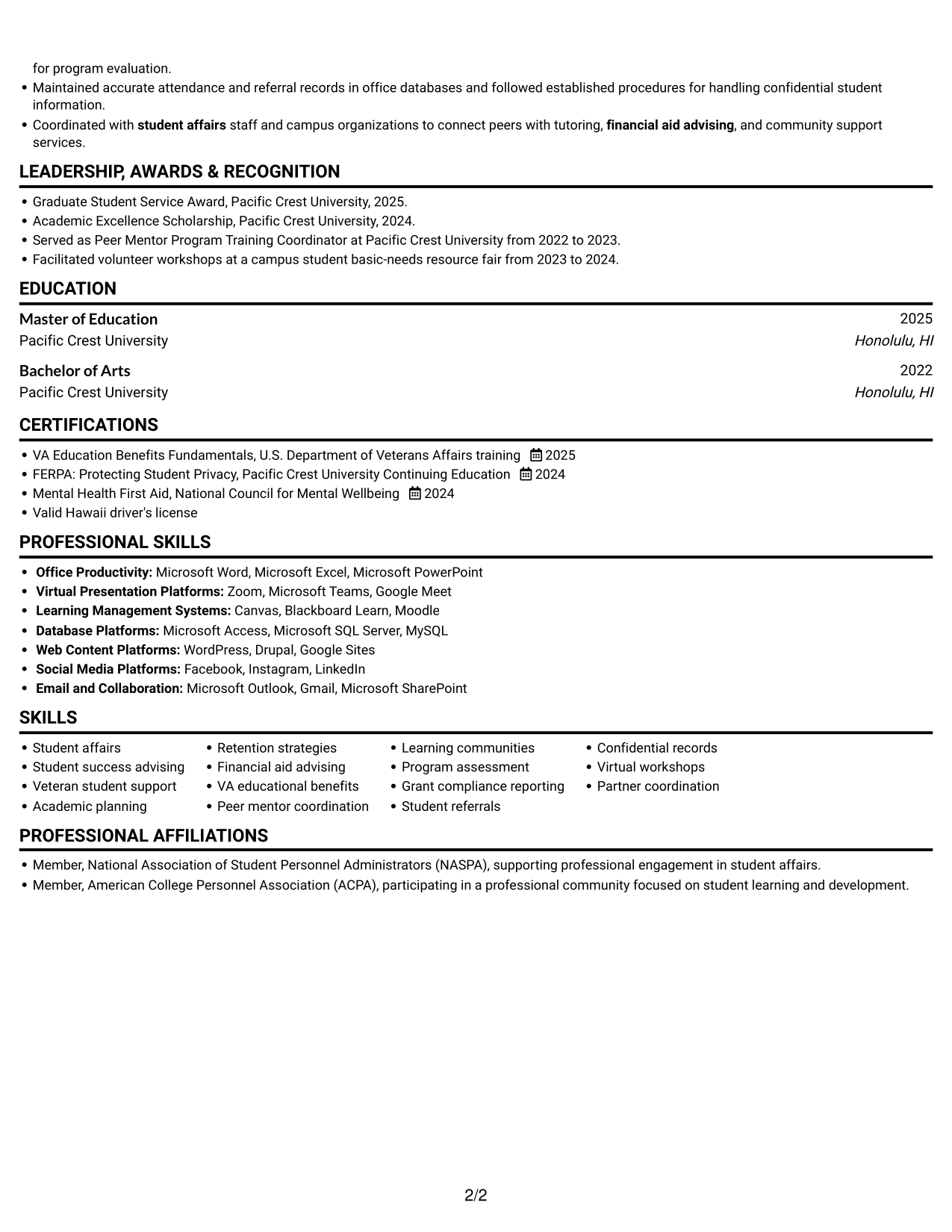 Resume example — page 2