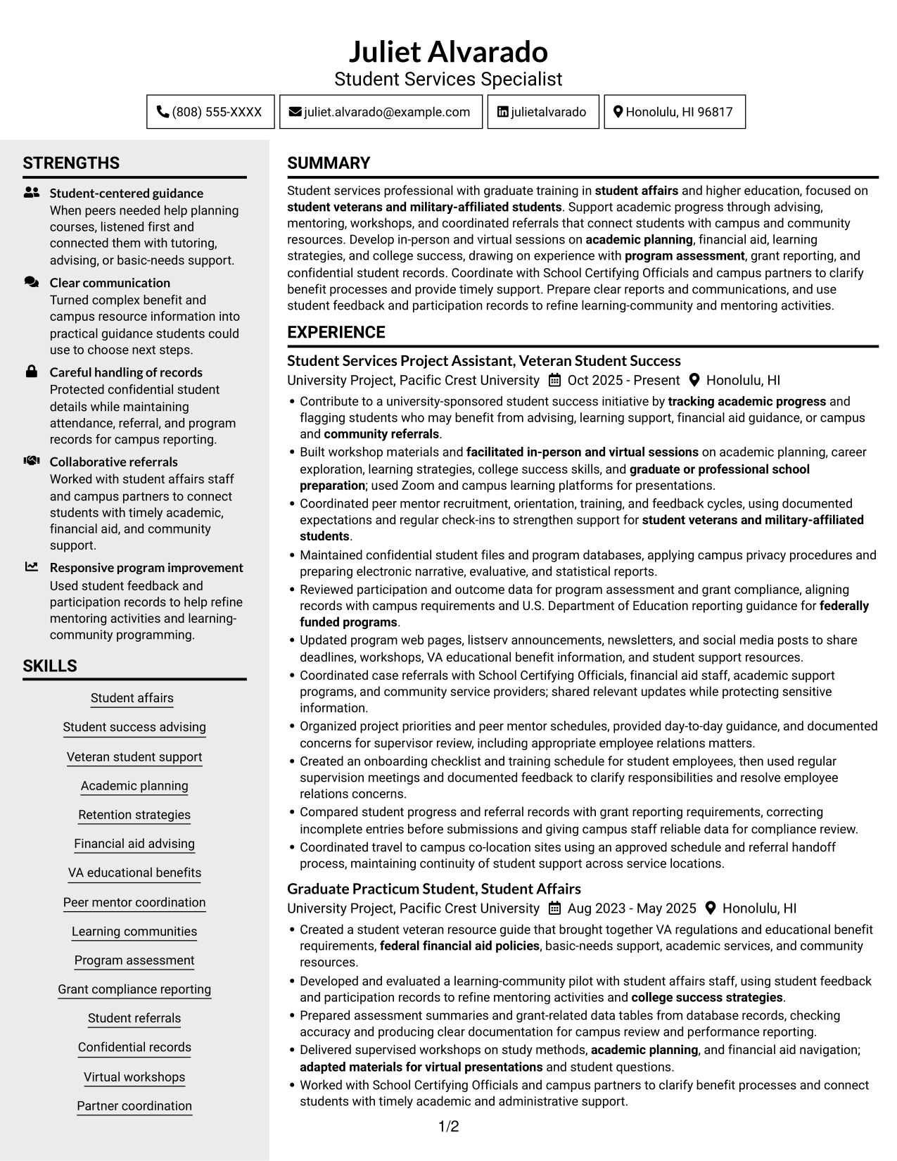 Resume example — page 1