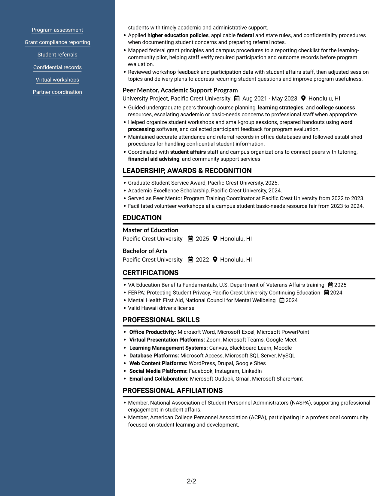 Resume example — page 2