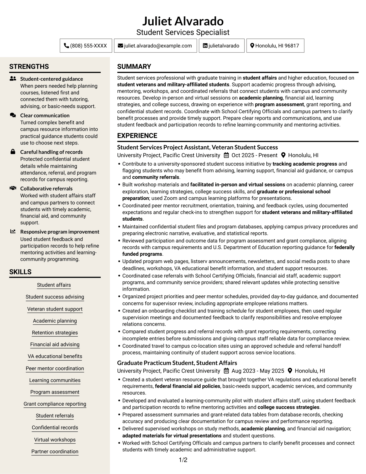 Resume example — page 1
