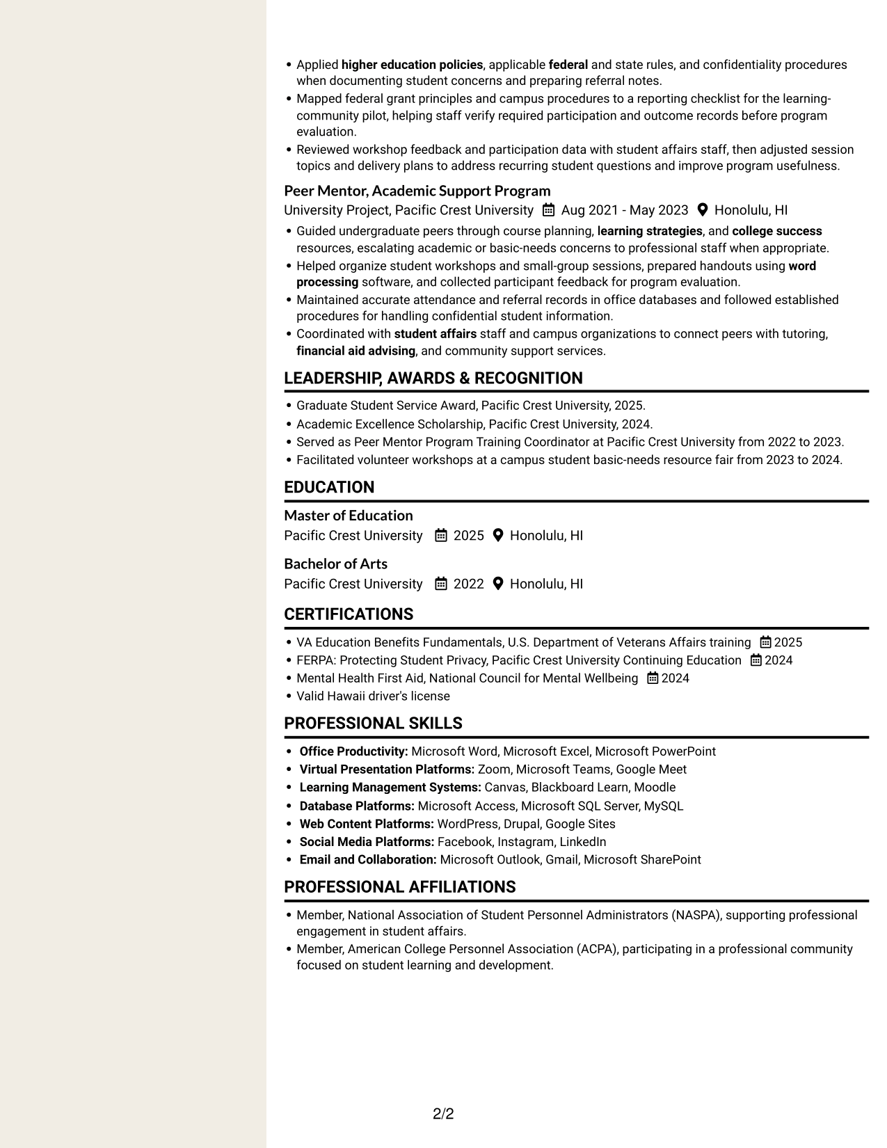 Resume example — page 2