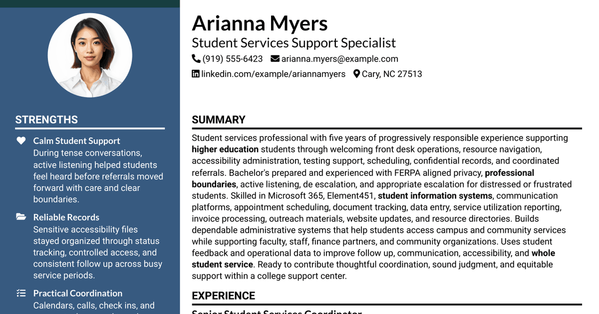 7 Student Services Support Specialist Resume Templates with Example