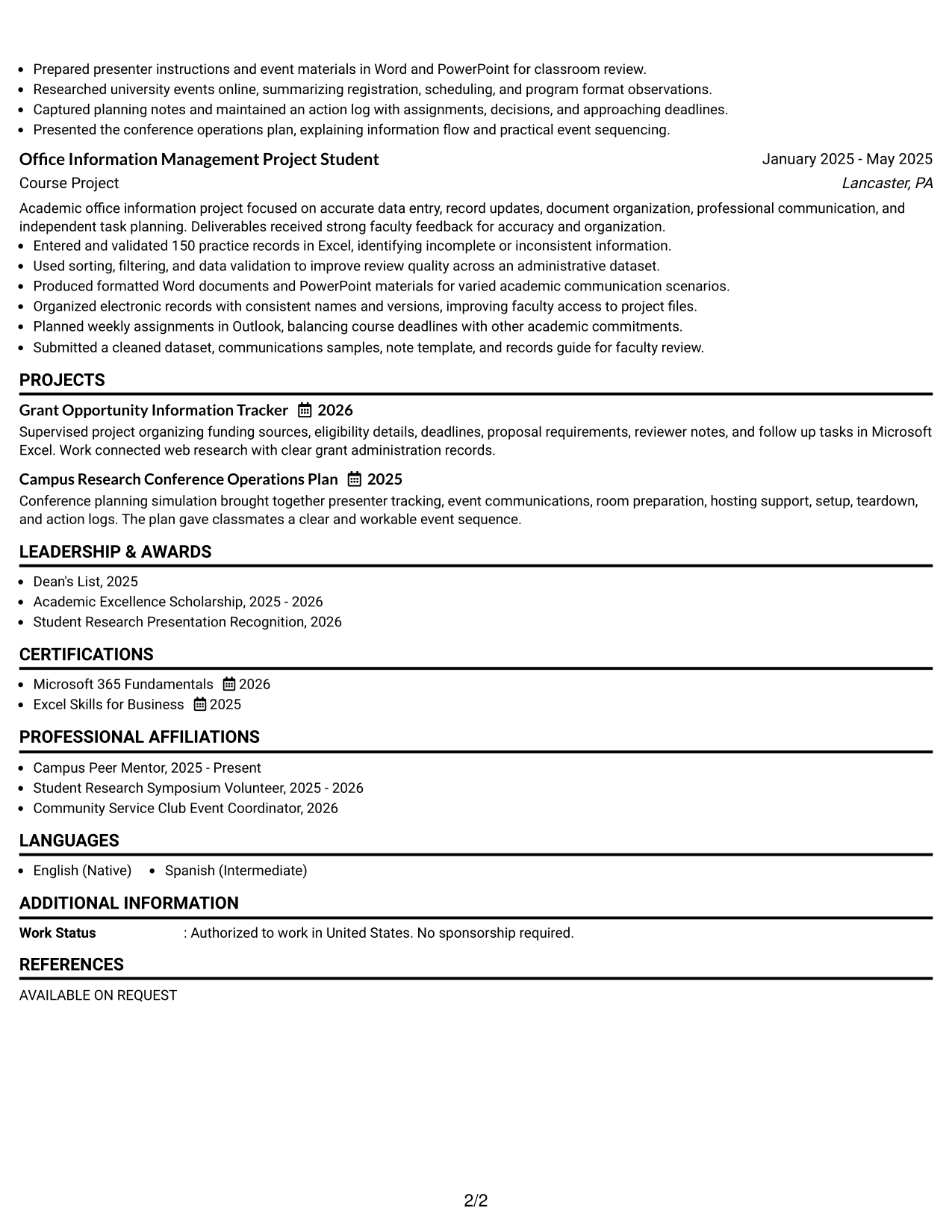 Resume Example Page 2