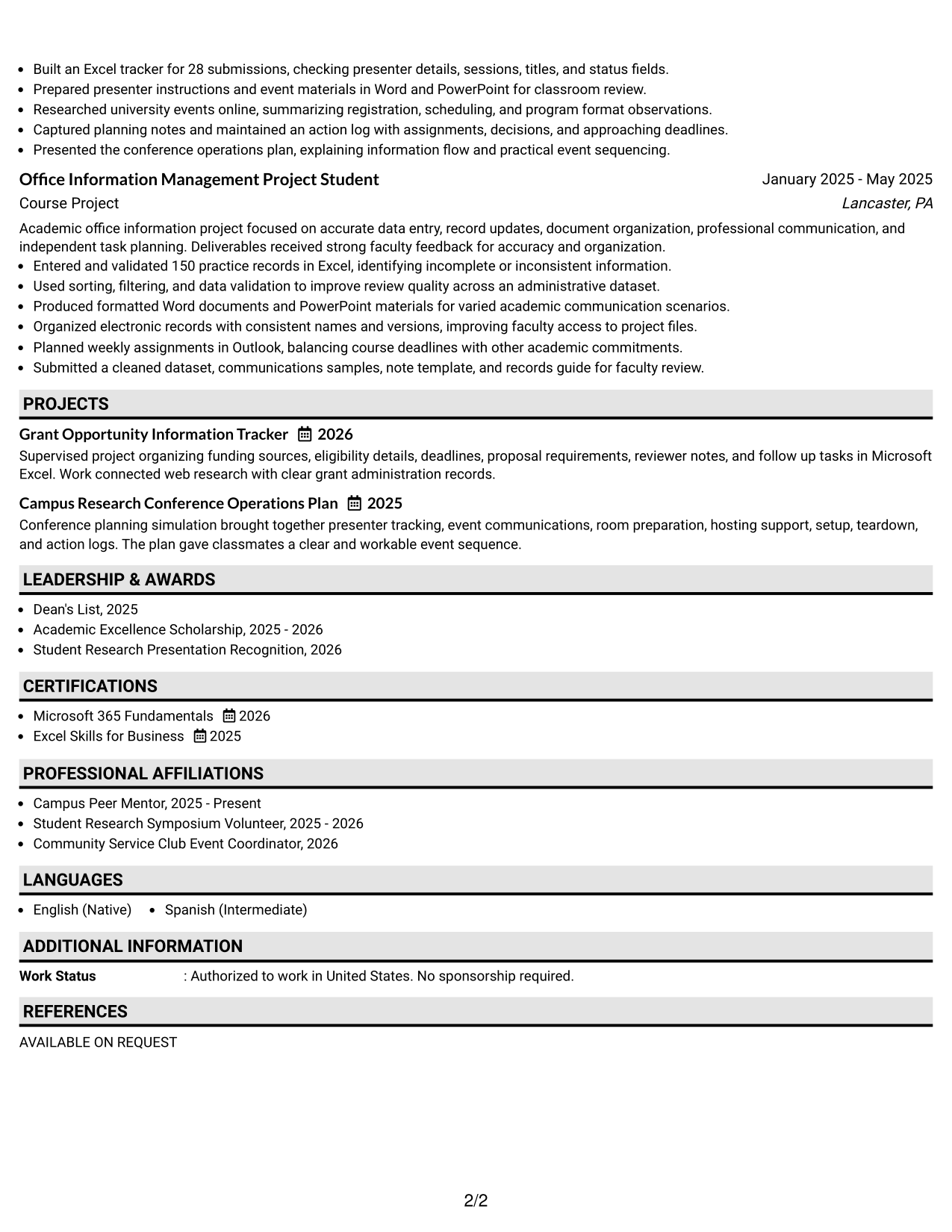 Resume Example Page 2