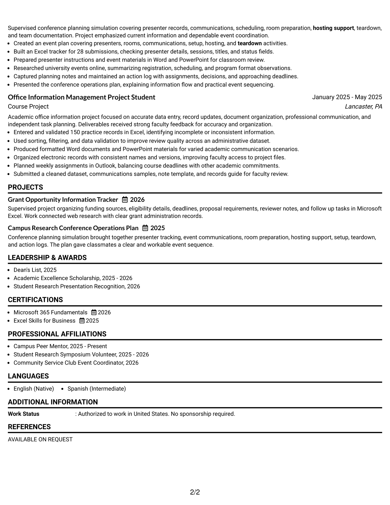 Resume Example Page 2