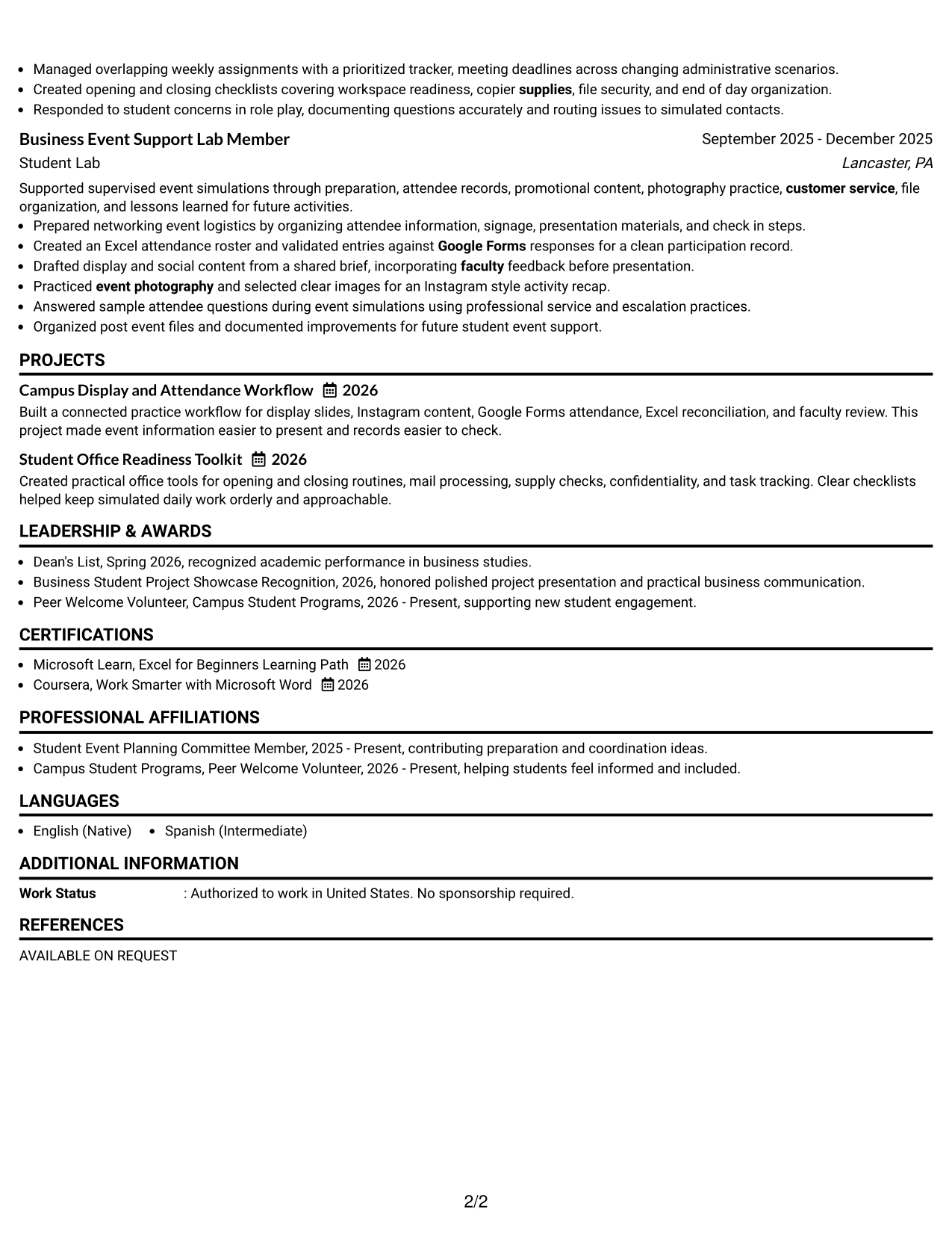 Resume Example Page 2