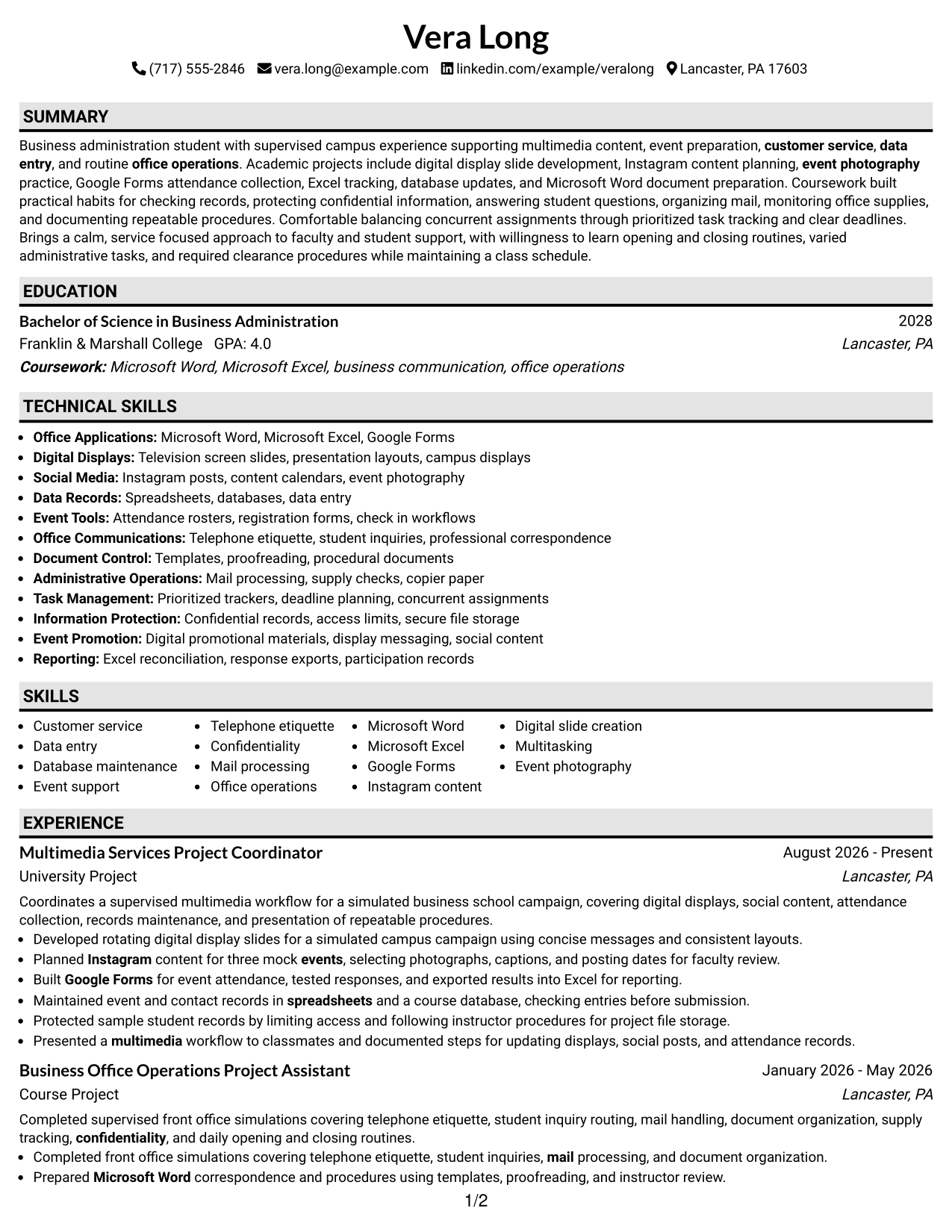 Resume Example Page 1