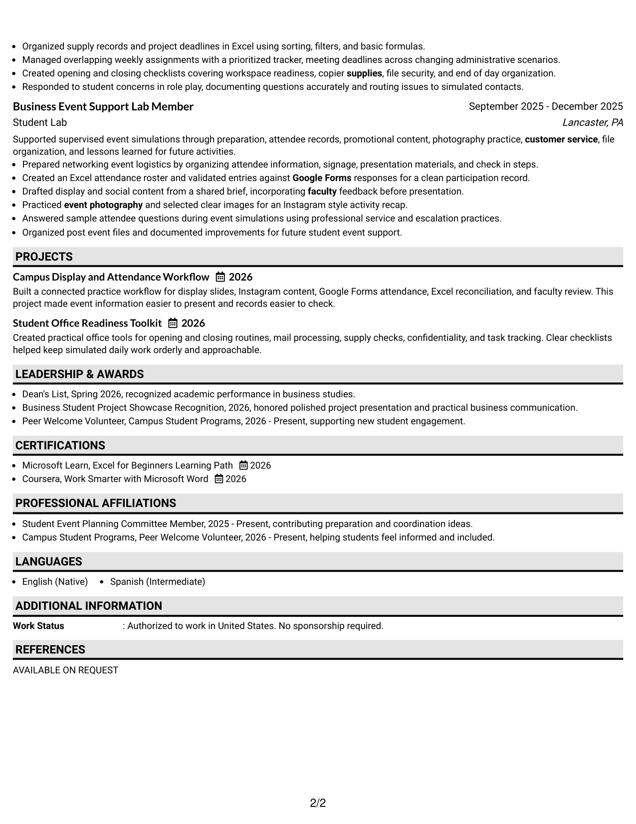 Resume Example Page 2