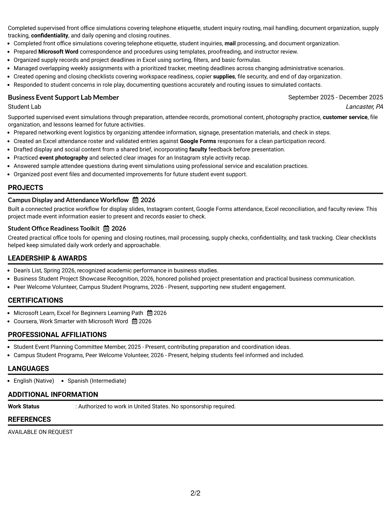 Resume Example Page 2