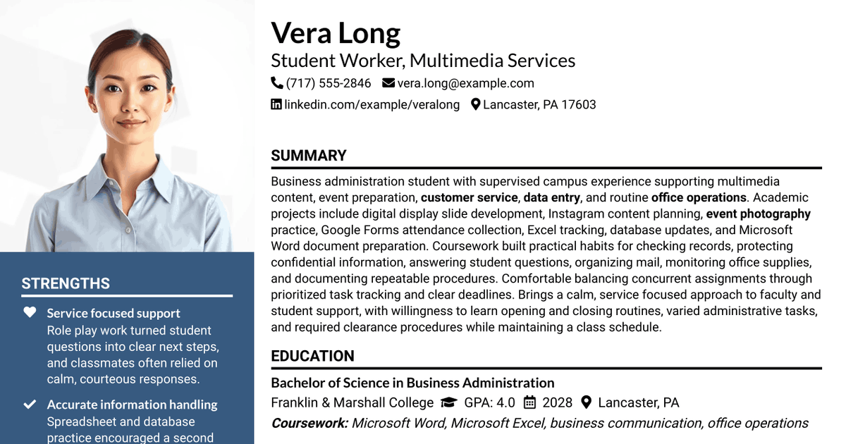 7 Student Worker - Multimedia Services Resume Templates with Example