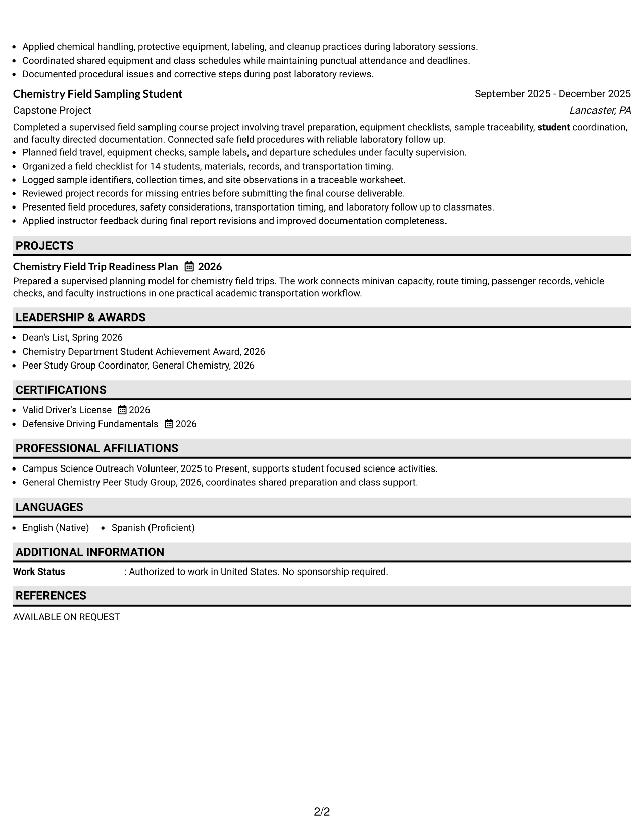 Resume Example Page 2