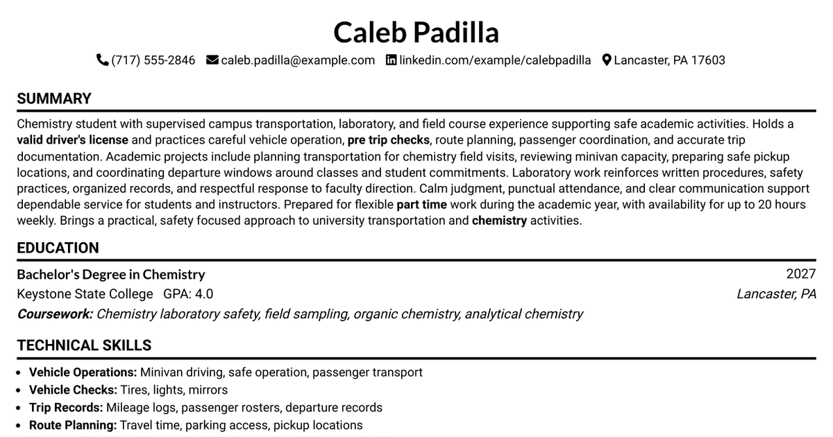 7 Student Worker - Student Driver - Chemistry Resume Templates with Example
