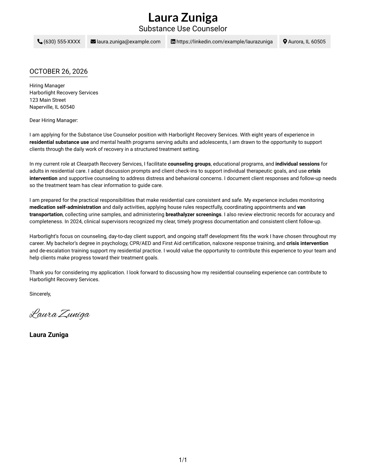 Cover letter example — page 1