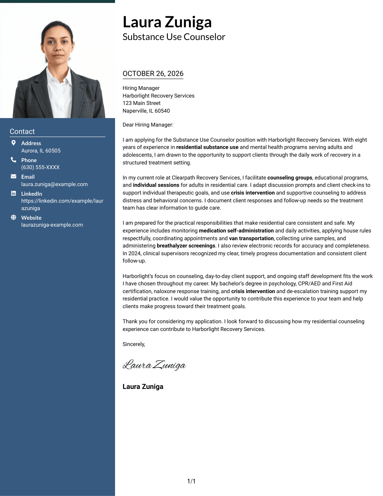 Cover letter example — page 1