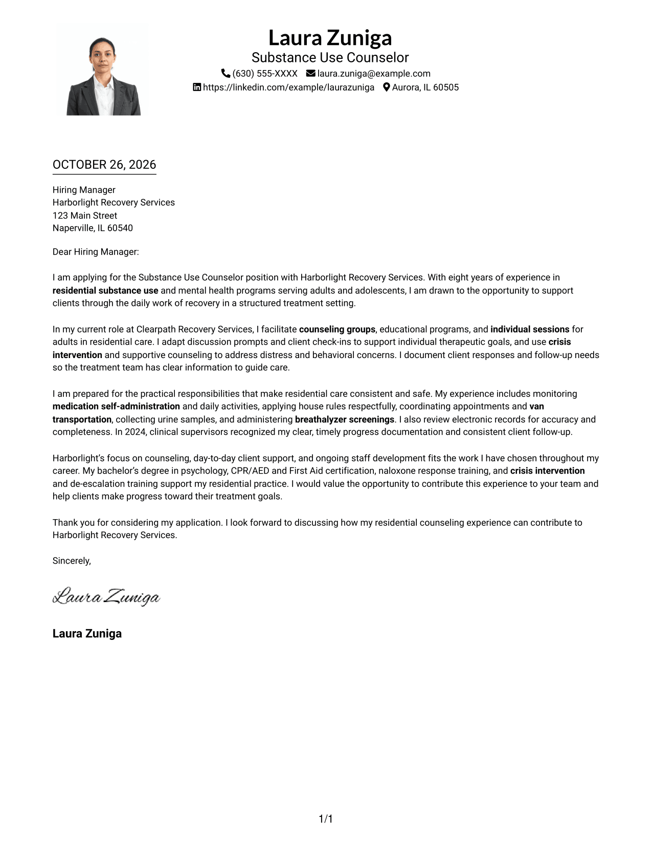 Cover letter example — page 1