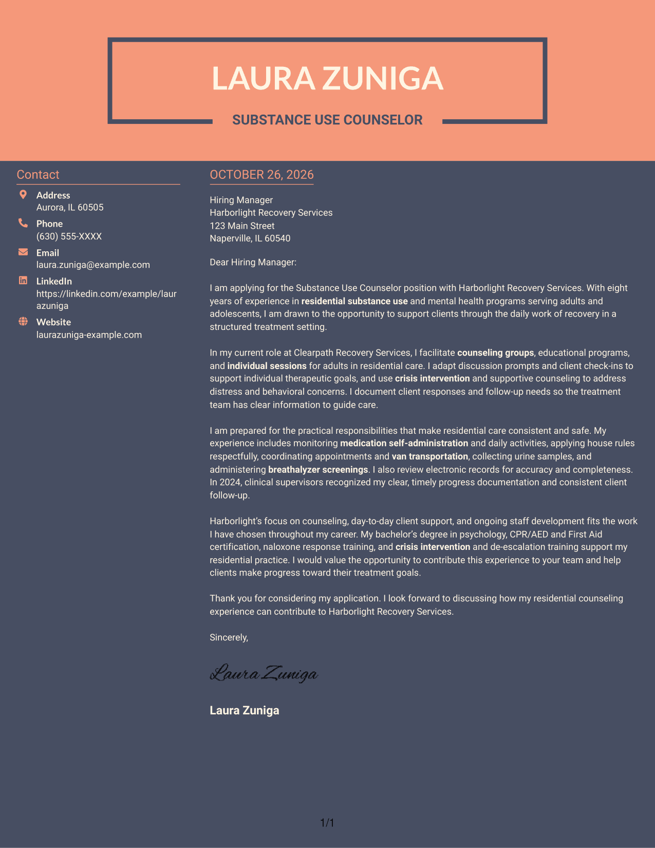 Cover letter example — page 1