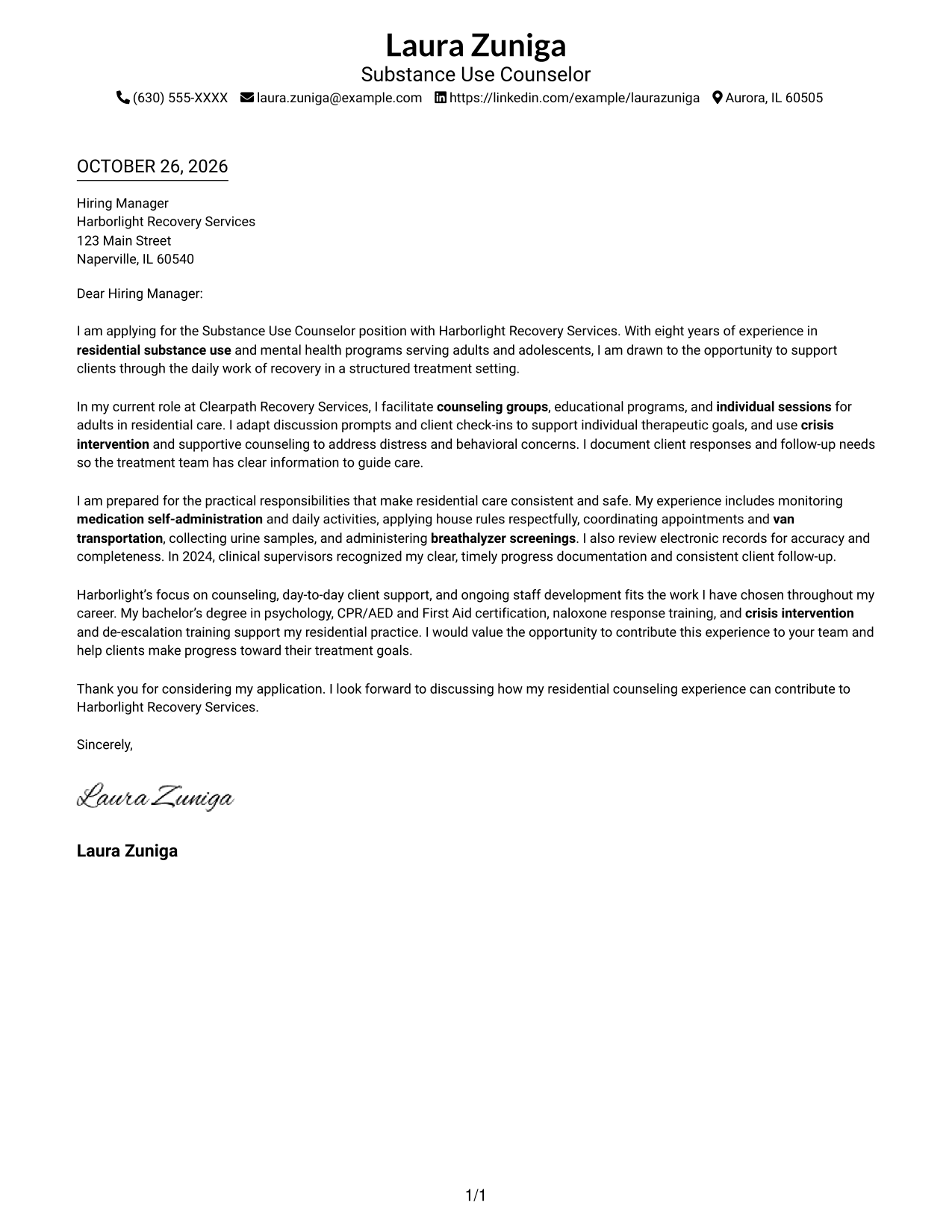 Cover letter example — page 1