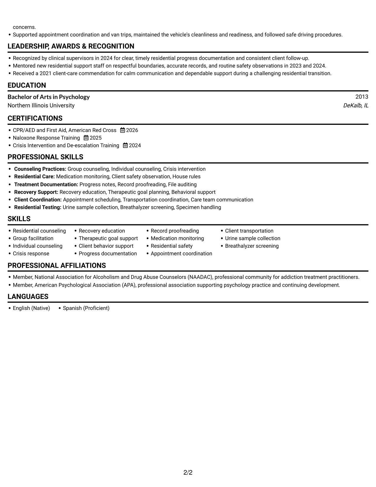 Resume example — page 2