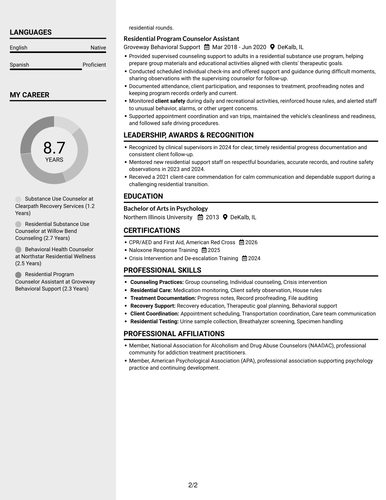 Resume example — page 2