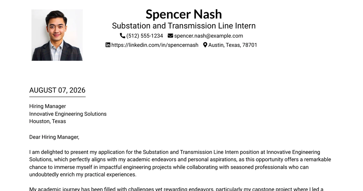 30+ Substation and Transmission Line Intern Cover Letter Templates with Example 2026