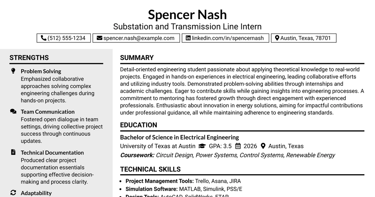 33 Substation and Transmission Line Intern Resume Templates with Example 2026 (ATS-Optimized)