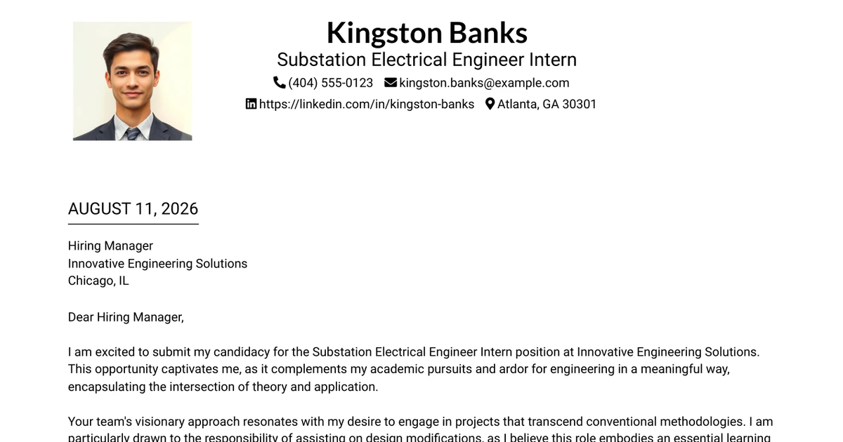 30+ Substation Electrical Engineer Intern Cover Letter Templates with Example 2026