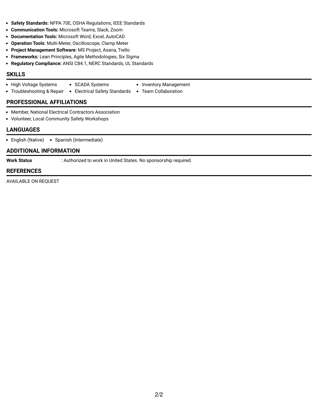 Resume Example Page 2