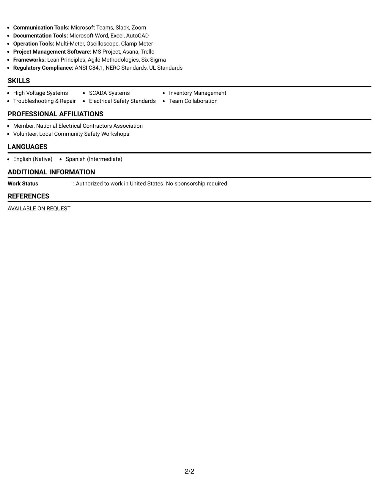 Resume Example Page 2